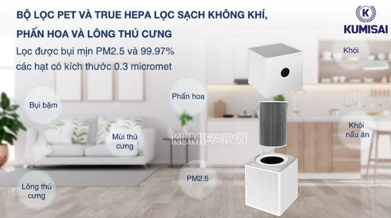 Máy trang bị màng lọc PET và True HEPA cao cấp 